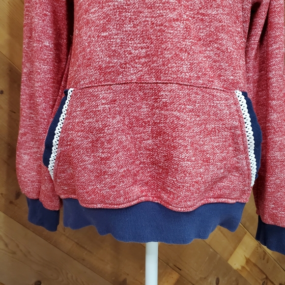 Crew Neck French Terry Raglan Sleeve Pullover Red - Picture 5 of 7